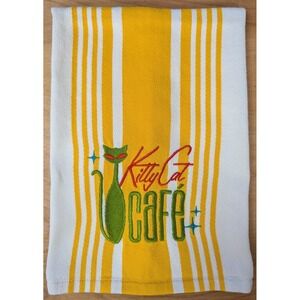 Retro KITTY CAT CAFE Atomic Cat Mid-Century Modern Kitchen Tea Towel Handcrafted